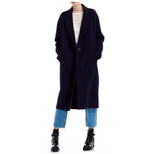 Maje Gina Felted Wool Coat Belted Navy Blue 40 8